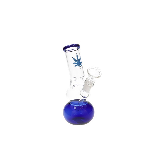Glazen Bong 2 Ballen Wietblad Blauw 17cm